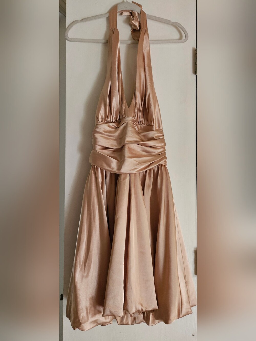 Vintage Y2K Lenovia USA Champagne Satin Halter Dress
